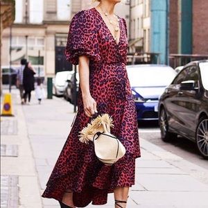 Ganni Bijou Red Leopard Poplin Wrap Dress